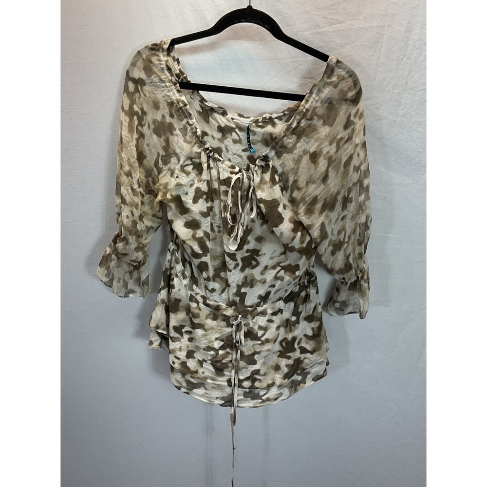 Alice and Olivia Women's Animal Print Silk Blnd Deep Plunge Tie Front Sz M